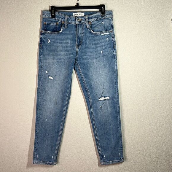 Zara Blue Distressed‎ Midi Ankle Skinny Jeans Women's Size 4 - Picture 1 of 8